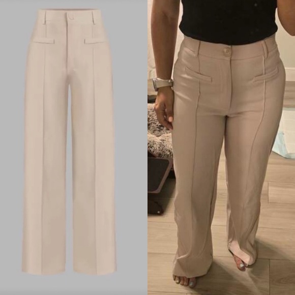 Pants - Ivory off white cream seam front flattering trouser pants high waisted
